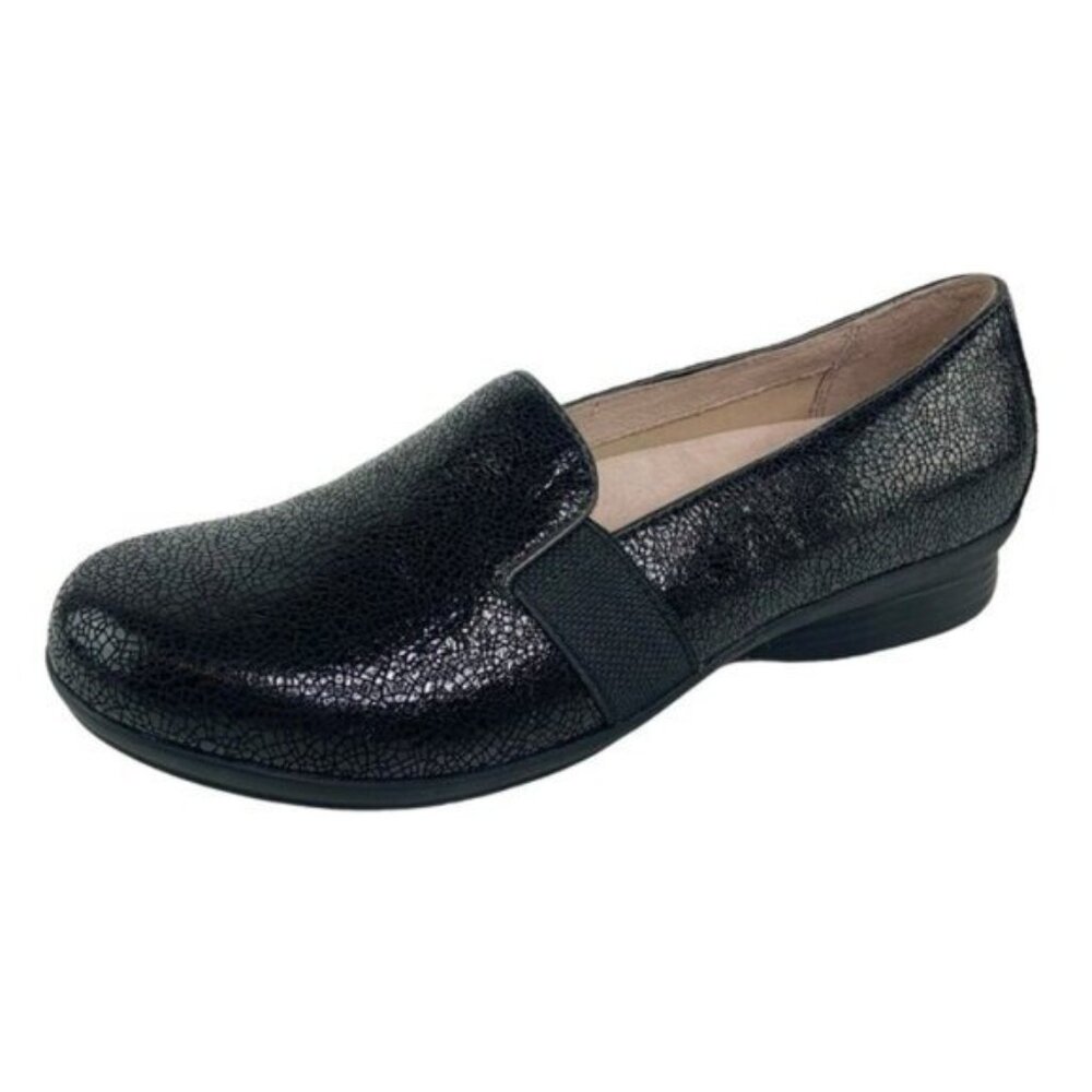 Dansko Black Leather Crackle Addy Loafers